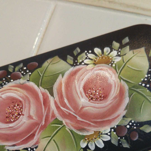 トールペイント・バラの花柄 メガネケース ホワイト（花柄の手描きの 