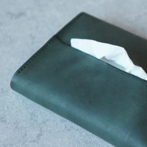 卓上本革ポケットティッシュケース【グリーン】（ティッシュ2個収納可