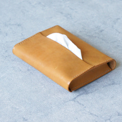 卓上本革ポケットティッシュケース【イエローキャメル】（ティッシュ2個収納可） 2枚目の画像