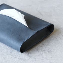 卓上本革ポケットティッシュケース【ネイビー】（ティッシュ2個収納可