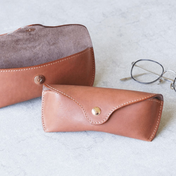 ブラウンレザー メガネケース 裏地なめらかスエードで優しい♪本革メガネケース【ブラウン】 メガネ