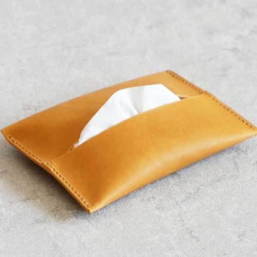 大人レザーのポケットティッシュケース【イエローキャメル本革