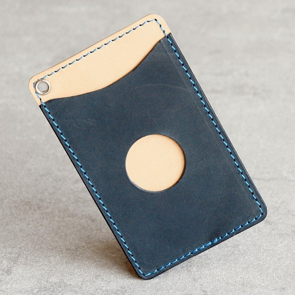 ステッチ色が選べる本革パスケース（ネイビー） パスケース