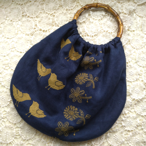 バンブー持ち手のバッグ＊mina perhonenのファブリックを使って＊tori