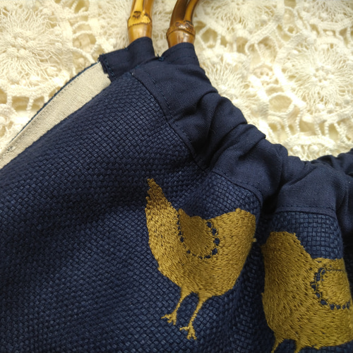 バンブー持ち手のバッグ＊mina perhonenのファブリックを使って＊tori