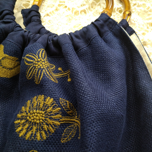 バンブー持ち手のバッグ＊mina perhonenのファブリックを使って＊tori