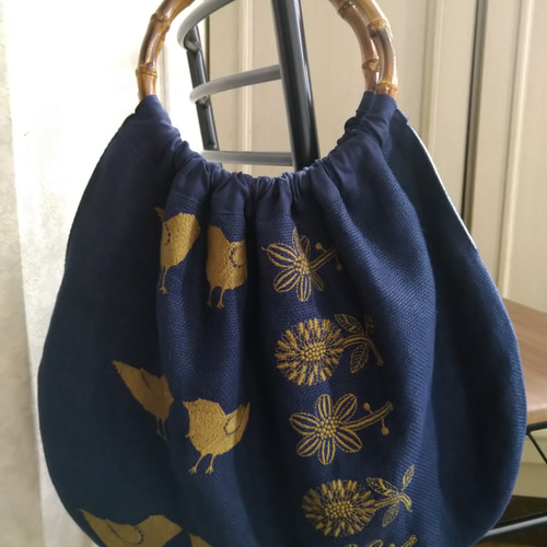 バンブー持ち手のバッグ＊mina perhonenのファブリックを使って＊tori