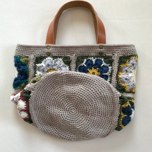アフリカンフラワーモチーフ（かぎ針編み）のニットバッグ（トート