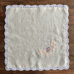 手刺繍とレースのリネンクロス ハンカチ・手ぬぐい Machikona 通販