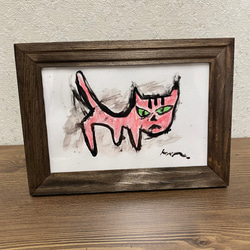 「赤い猫 」アート 絵画 アートフレーム インテリア ポスター おしゃれ 1枚目の画像