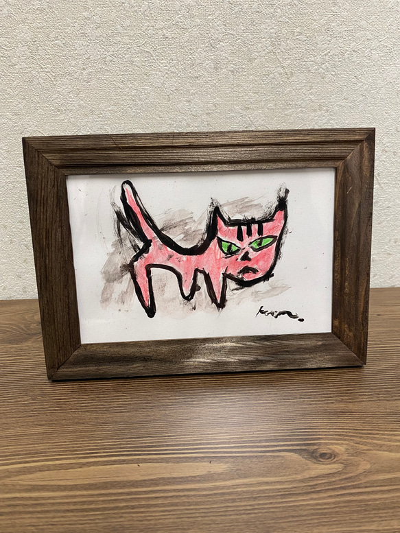 「赤い猫 」アート 絵画 アートフレーム インテリア ポスター おしゃれ 1枚目の画像