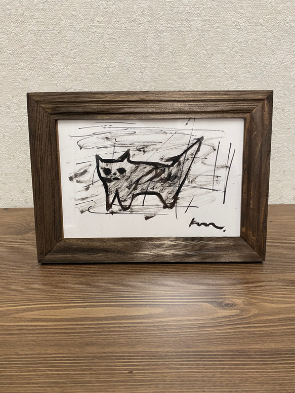 「黒猫 」アート 絵画 アートフレーム インテリア ポスター おしゃれ　変な絵　 1枚目の画像