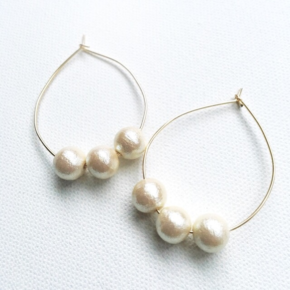 Cotton Pearl hoop earrings k14gf (pierce) 1枚目の画像