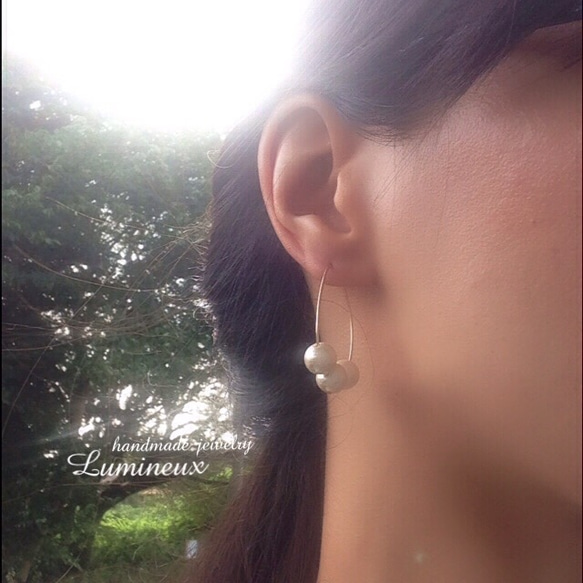 Cotton Pearl hoop earrings k14gf (pierce) 3枚目の画像