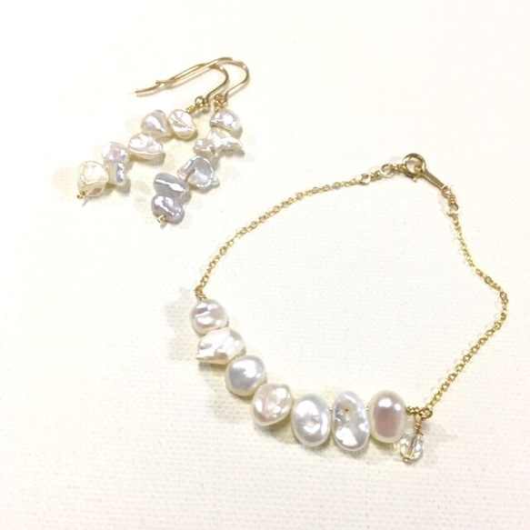 Freshwater Pearl long earrings k14gf(pierce) 2枚目の画像