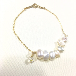 Freshwater Pearl × Swarovski bracelet (crystal) k14gf 3枚目の画像