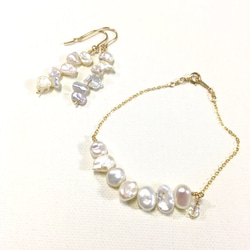 Freshwater Pearl × Swarovski bracelet (crystal) k14gf 4枚目の画像