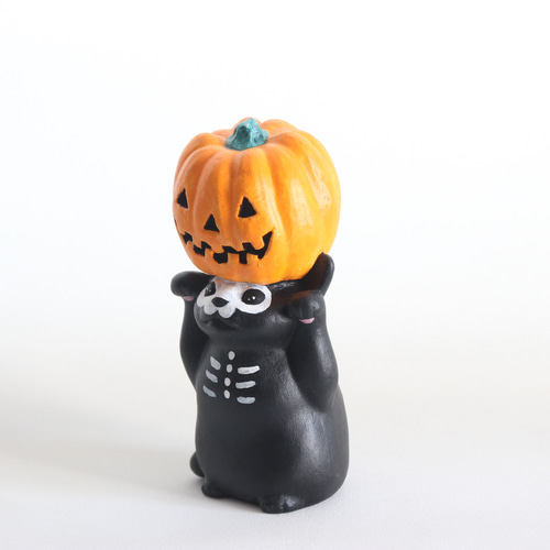 がいこつ猫とかぼちゃ ハロウィン その他置物 Eishun えいしゅん