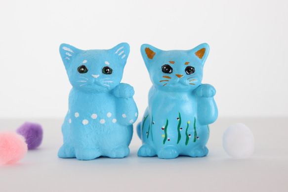 晴れやかブルーの招き猫の2匹セット【国内送料無料】 1枚目の画像