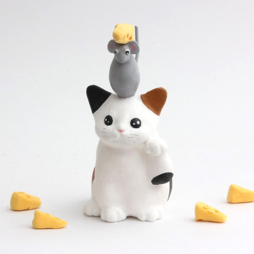 猫にねずみ 三毛猫 その他置物 Eishun えいしゅん 通販 7471858