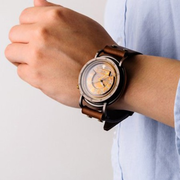 【完売】「昇降機」手作り時計 ベルトカラ―3色／名入れ可　 3枚目の画像