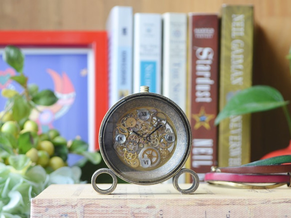 一点物リアル時計パーツのインテリア時計「はぐるま置時計」スチームパンク／プレゼントにも／名入れ 1枚目の画像
