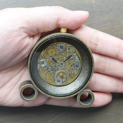 一点物リアル時計パーツのインテリア時計「はぐるま置時計」スチームパンク／プレゼントにも／名入れ 3枚目の画像