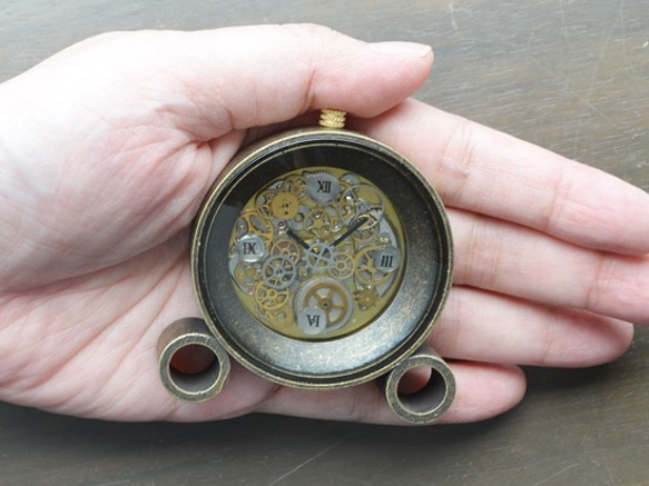 一点物リアル時計パーツのインテリア時計「はぐるま置時計」スチームパンク／プレゼントにも／名入れ 3枚目の画像