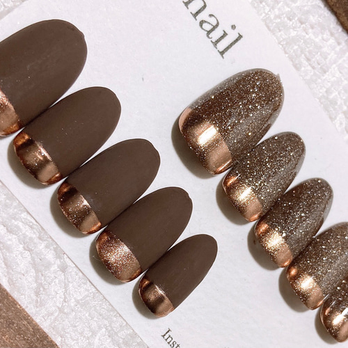 ネイルチップ】ブラウンアシンメトリーネイル ネイルチップ