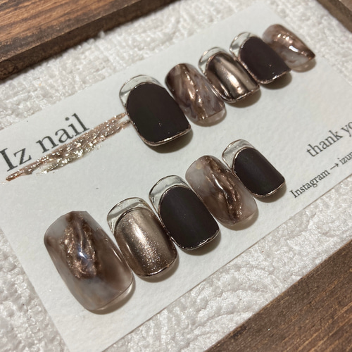 Ash color frenchネイルチップ ガラスフレンチ♡ネイルチップ ネイル