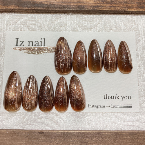 ネイルチップ】ダークブラウンマグネットネイル ネイルチップ（つけ爪