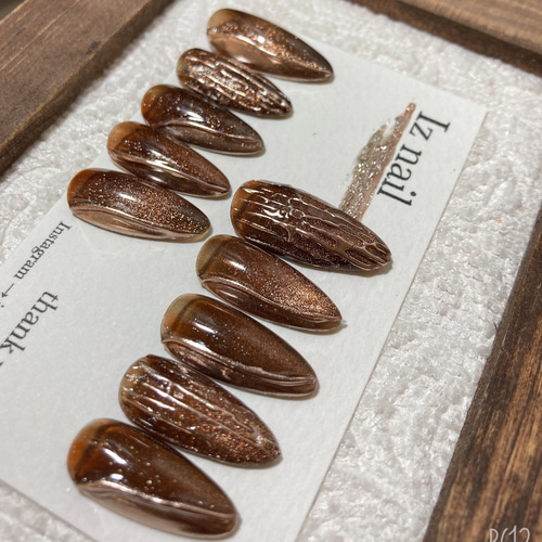 【セレクトデザイン】ブラウンマグ×ラメ ネイルチップ ネイルチップ】ダークブラウンマグネットネイル ネイルチップ（つけ爪