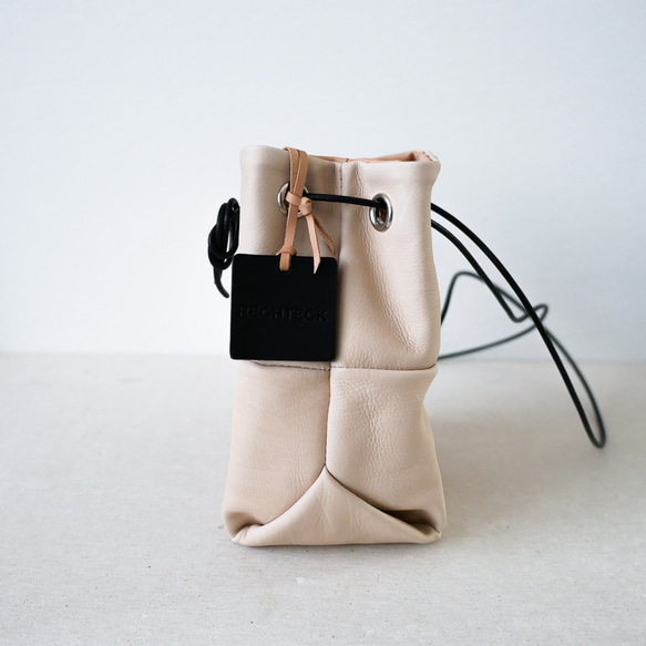 tile lantan bag   「手のりサイズの２way巾着バック」off-white 4枚目の画像