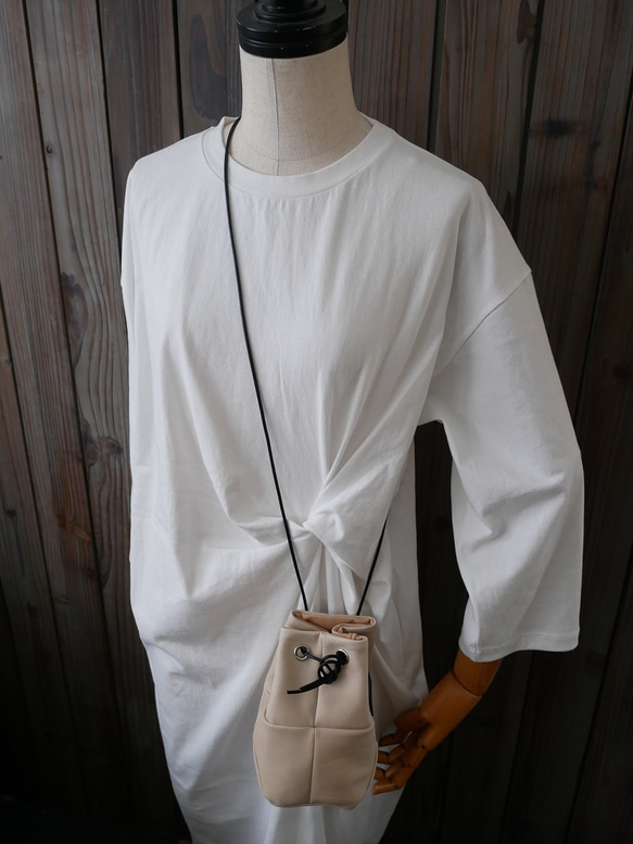 tile lantan bag   「手のりサイズの２way巾着バック」off-white 9枚目の画像