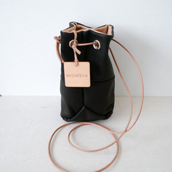 tile lantan bag   「手のりサイズの２way巾着バック」black 2枚目の画像