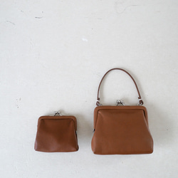 clasp purse「ハンドル付きがま口財布オヤコセット」brown 1枚目の画像