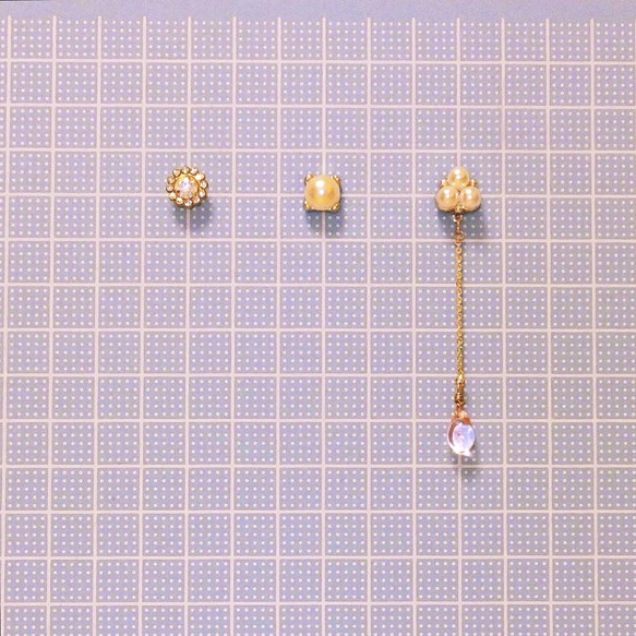 5wayマグネットピアス   華やか白×ピンクのセット（W033） 3枚目の画像