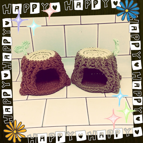 あみぐるみ ハムスター&切り株ハムちぐら あみぐるみ トネリ（Ok-3&Co