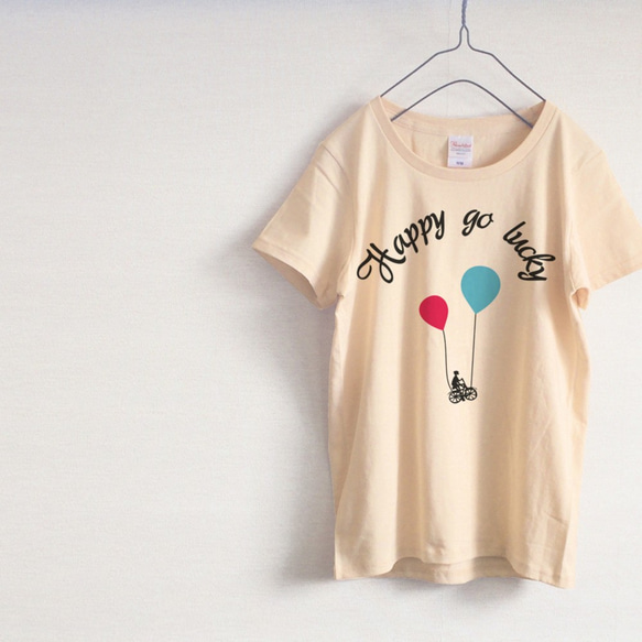 happy go lucky　風船Tシャツ（ナチュラル） 1枚目の画像