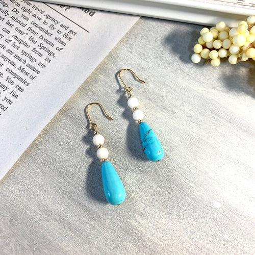 天然石 マグネサイトターコイズ ドロップピアス/イヤリング ピアス