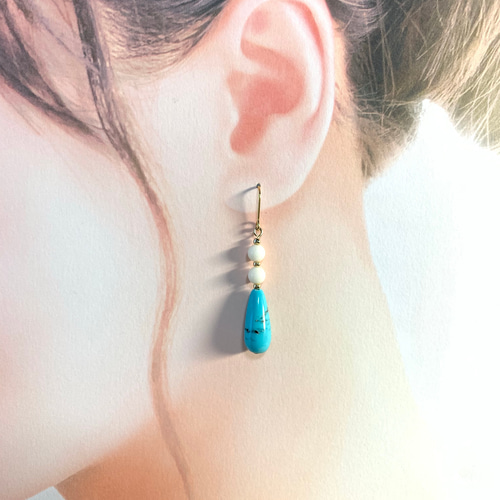 天然石 マグネサイトターコイズ ドロップピアス/イヤリング ピアス