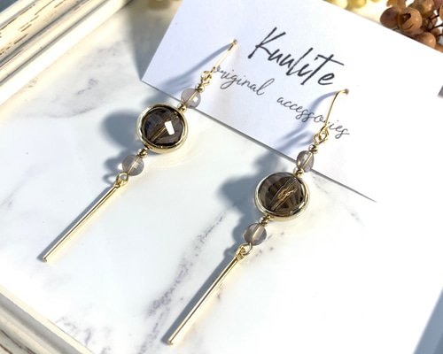 スモーキークォーツ×アイスオブシディアン スティックピアス