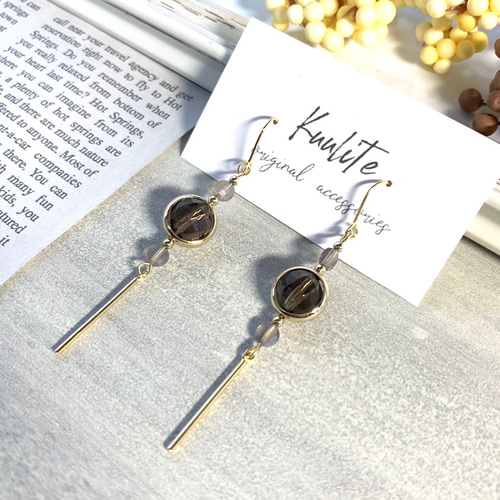 スモーキークォーツ×アイスオブシディアン スティックピアス