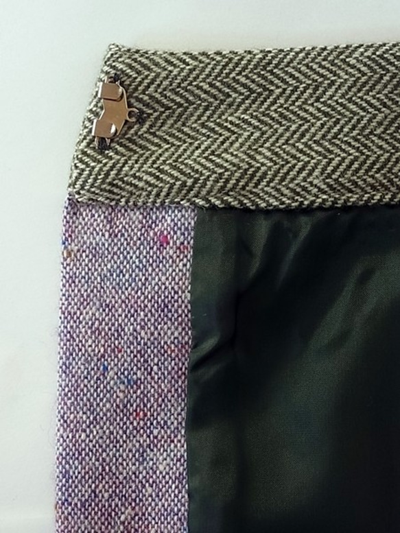 ヘリボーンのウール巻きスカート（木の刺繍） 8枚目の画像