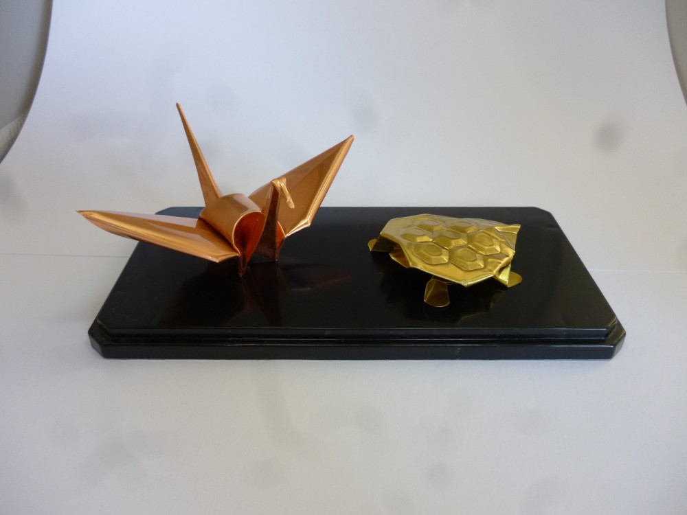 鶴 未使用品　名入り記念品 筆皿　鋳銅　月真作