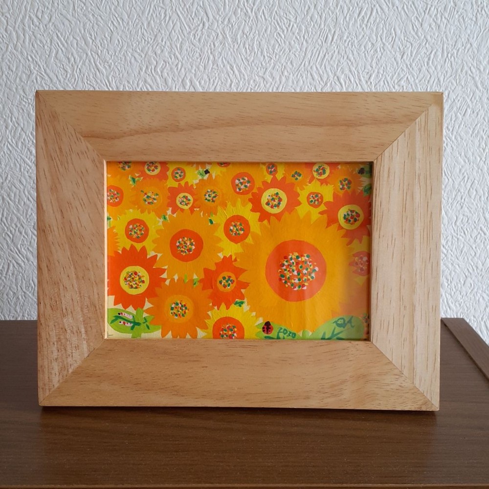 あやしいひまわりちゃん　F0号　ハッピー太陽画家小楠アキコ作品 絵画 縦もようのひまわり ハッピー太陽画家 小楠アキコ作品