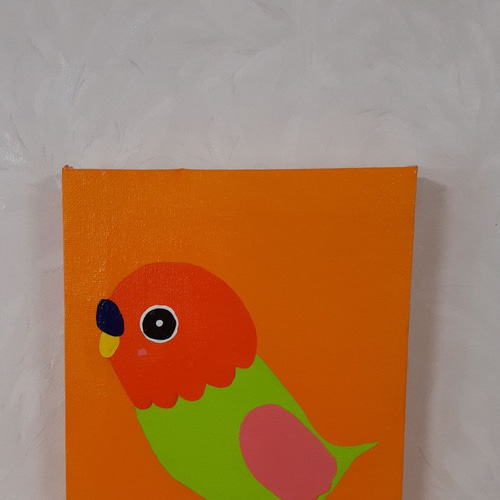 インコちゃん オレンジ サムホールサイズ キャンバス アクリルガッシュ