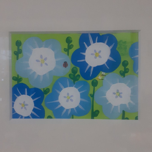 ハッピーネモフィラ畑 アクリルガッシュ 小楠アキコ作品