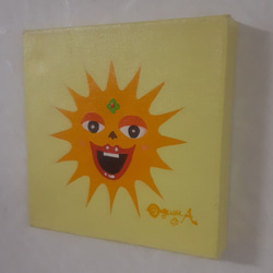 油絵　ハッピー太陽　20×20cm　キャンバス　ハッピー太陽画家小楠アキコ作品 1枚目の画像