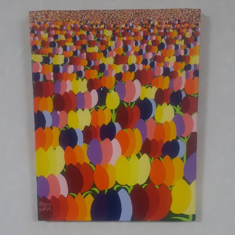 新しい船出に！ハッピー太陽と船　F3号　アクリルガッシュ　画家小楠アキコ作品